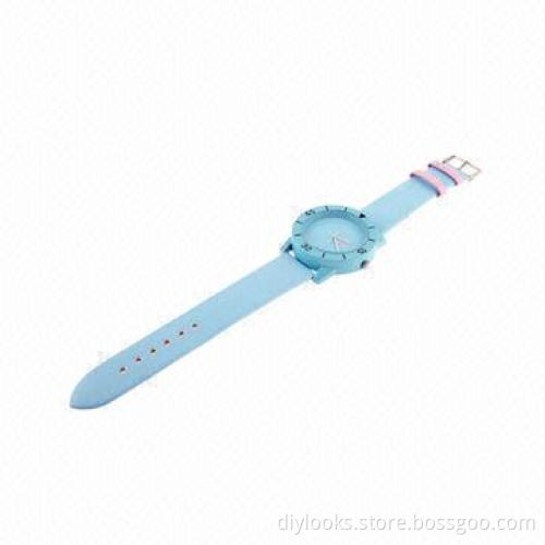 Dual-color Fashionable Watch with Leather Band, Baby Blue Color